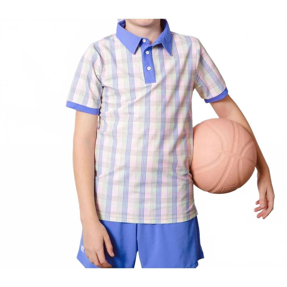 NEW COURTSIDE KIDS spring gingham polo shirt in blue